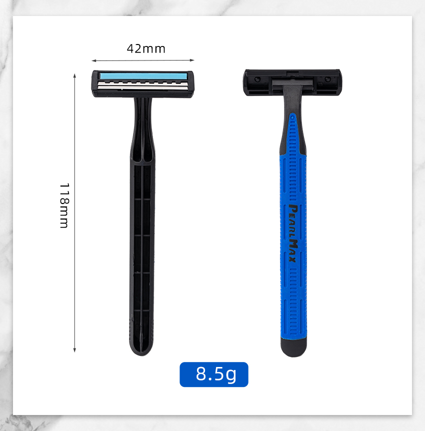 PearlMax Wholesale Fixed Head Razor Twin Blades Shaving Razor Pivot Men's One Time Barber Cheap Rubber Handle Razor