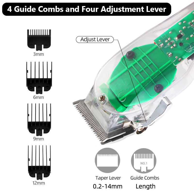 PearlMax Custom Beard Trimmer Hair Cutting Tool Transparent Men Electric Hair Clipper with LCD Display