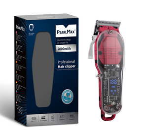PearlMax Custom Rechargeable Man Hair Cutting Machine Transparent Hair Clipper Trimmer with LCD Display