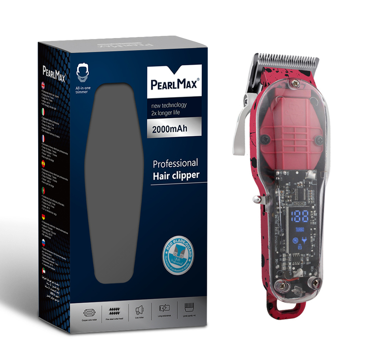 PearlMax Custom Rechargeable Man Hair Cutting Machine Transparent Hair Clipper Trimmer with LCD Display