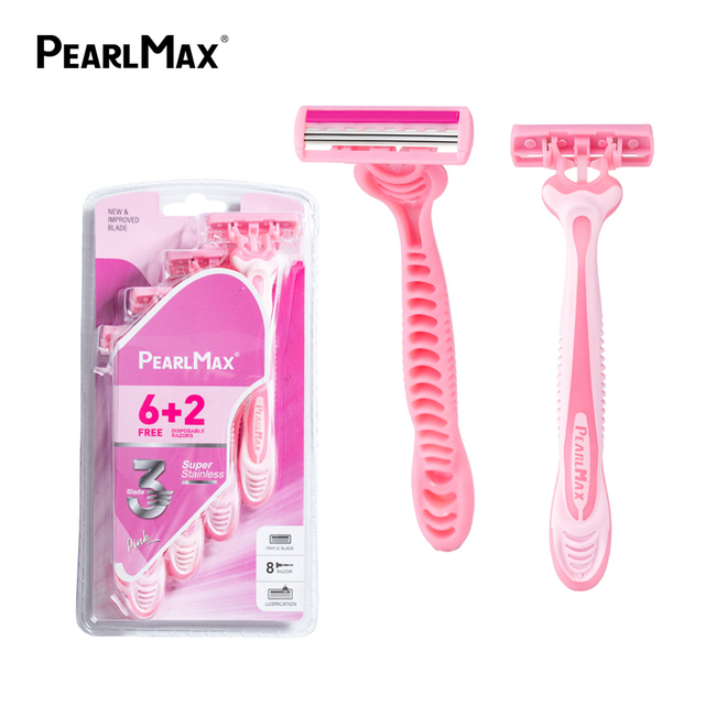PearlMax Pink Disposable Triple Blade Razor with rubble Handle Men's Shaving razor Face Razors