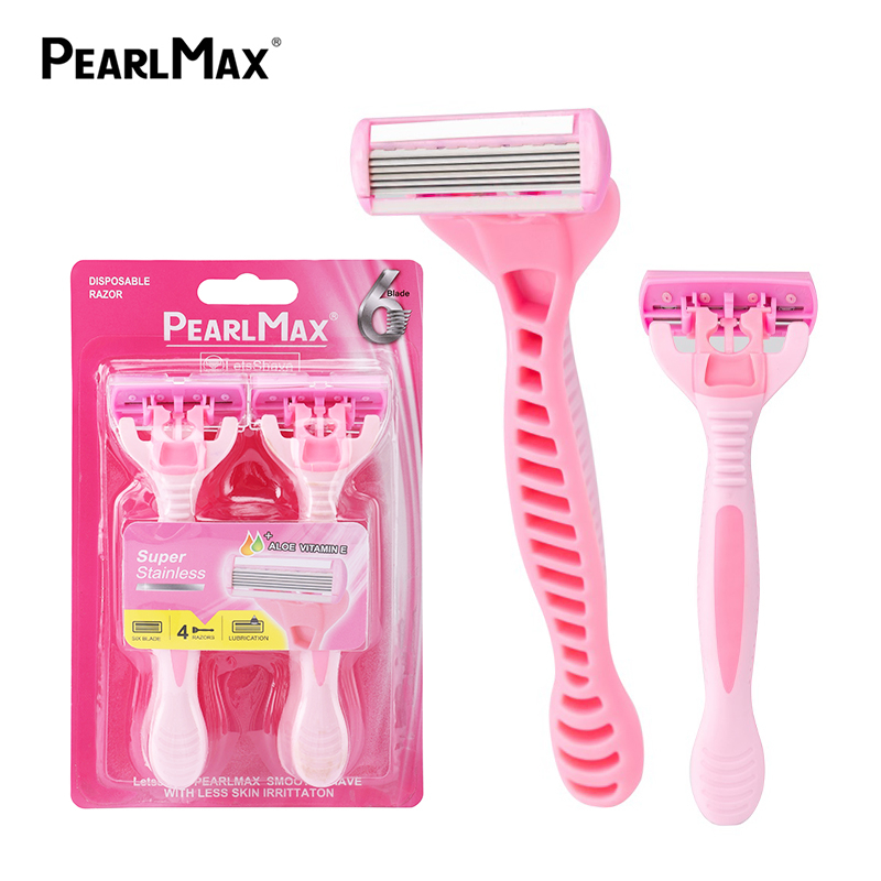 PearlMax New Selling Six Blades Shaving Razor Different Types Classic Safety Razor with Lubricating Strip Women 6 Blades Razor
