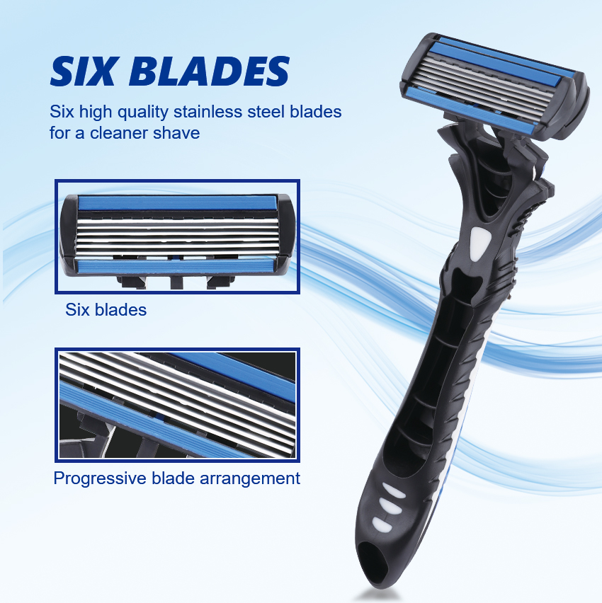 PearlMax Factory Stainless Steel 6 Blades Face Razor Steel Razor Six Blades Blister Card Pack Disposable Shaving Razors for Men