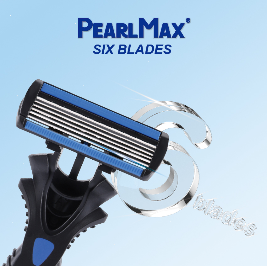 PearlMax New Six Blade Shavers for Men Soft Rubber Handle Shaving Disposable Razors
