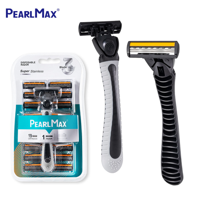 Pearlmax Triple Blade Disposable Razors Portable Men Lubricant Strip Razor Blister Card Disposable Razor for Hotel