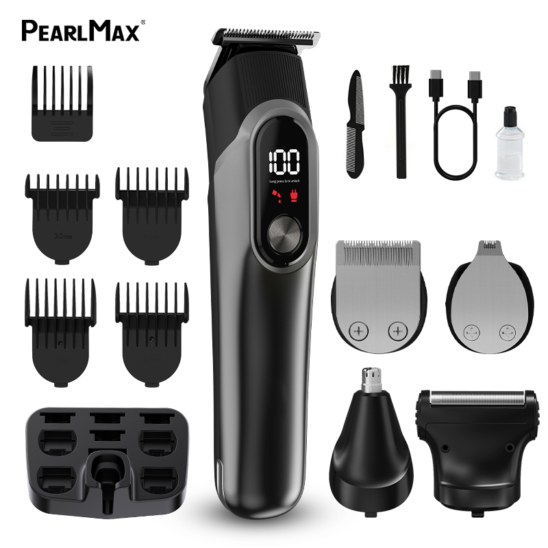 PearlMax Custom Mens Grooming Kit Digital USB Charging Nose Trimmer Hair Clippers for Salon Barber