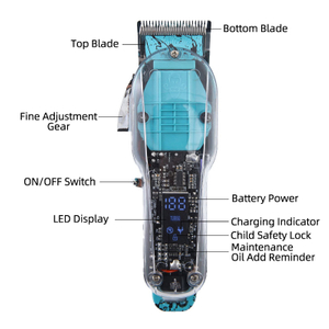 PearlMax Custom Rechargeable Man Hair Cutting Machine Transparent Hair Clipper Trimmer with LCD Display