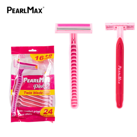Pearl Max Wholesale High Quality Stainless Steel Twin Blade Disposable Shaving Razor for Woman