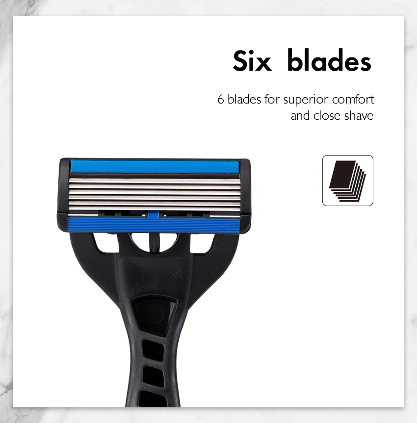 Wholesale Hot Sale Design 6 Six Blade Shaving Razor Blade System Razor with Changeable And Open Design Cartridge for Man