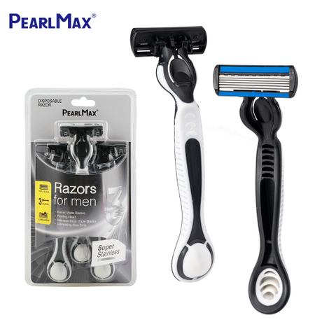 PearlMax High Quality Disposable Shaving Razors for Men Manual Non-Slip Handle with Lubrication Strip and Triple Blades Cheap