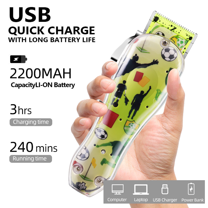 PearlMax T-Blade Haircut Machine Football Printed Mens Pro Cordless Rechargeable Hair Clipper Trimmer