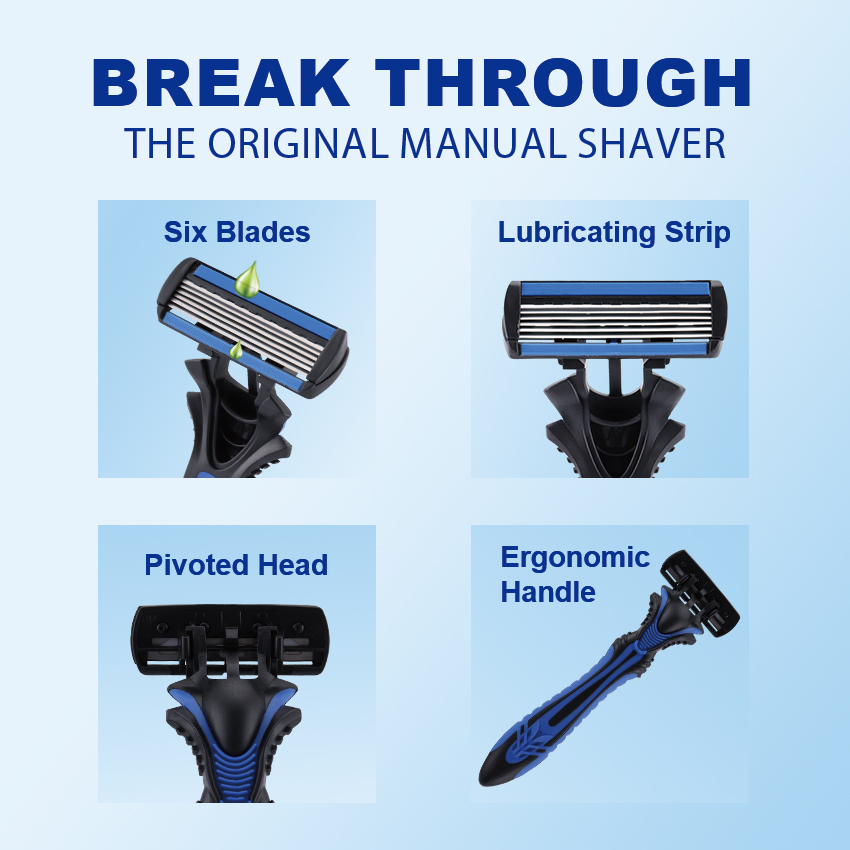 PearlMax New Six Blade Shavers for Men Soft Rubber Handle Shaving Disposable Razors