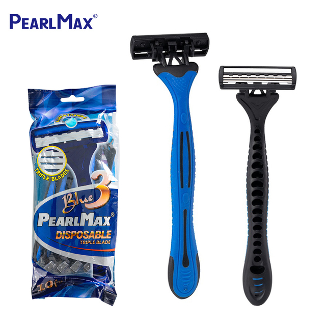 PearlMax New Triple Blade Shaving Razor With Lubricating Strip Rubber Handle Barber High Quality Razor