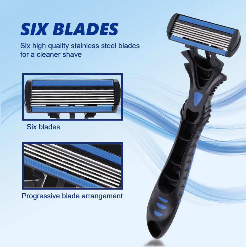 PearlMax New Six Blade Shavers for Men Soft Rubber Handle Shaving Disposable Razors