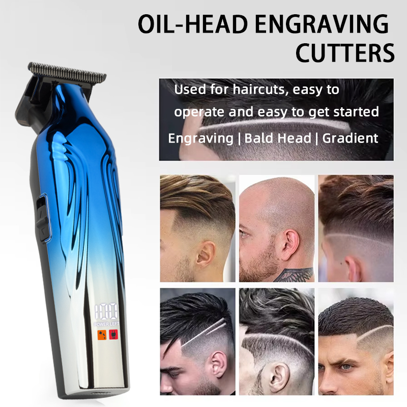 PearlMax Custom Logo USB Cordless Electric Hair Cutter Carved Metal Salon Use Digital Hair Clippers