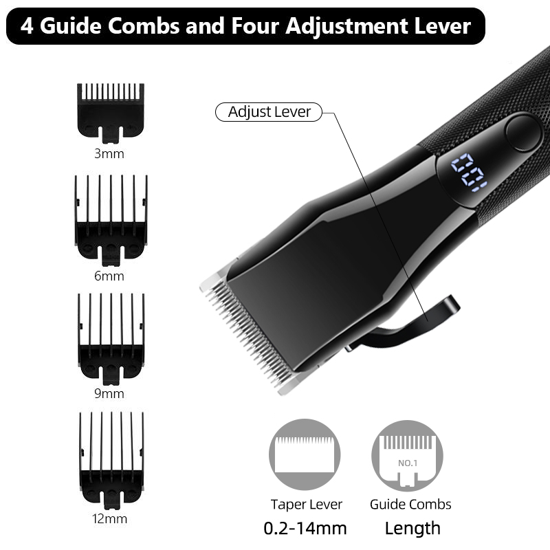 PearlMax Custom Adjustable Lever Digital Hair Clippers LCD Display Barber Salon Cordless Hair Trimmer