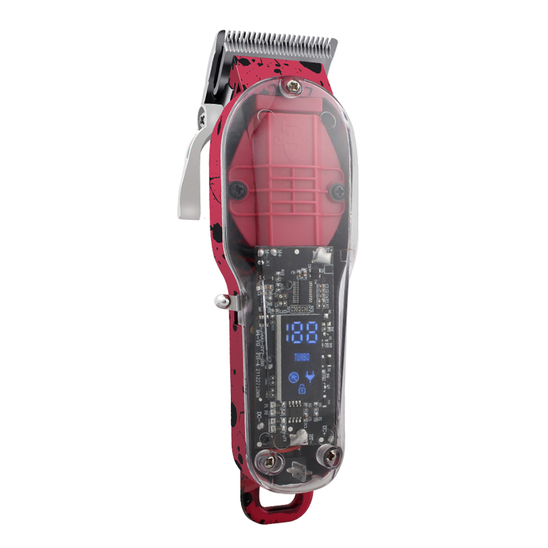 PearlMax Custom Rechargeable Man Hair Cutting Machine Transparent Hair Clipper Trimmer with LCD Display