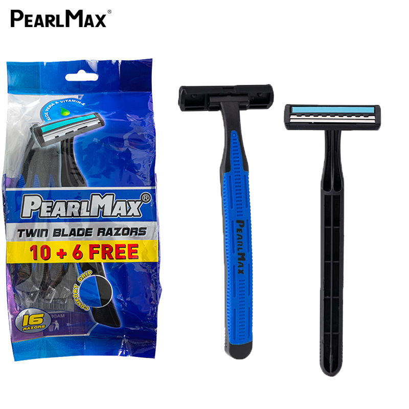 PearlMax Wholesale Fixed Head Razor Twin Blades Shaving Razor Pivot Men's One Time Barber Cheap Rubber Handle Razor