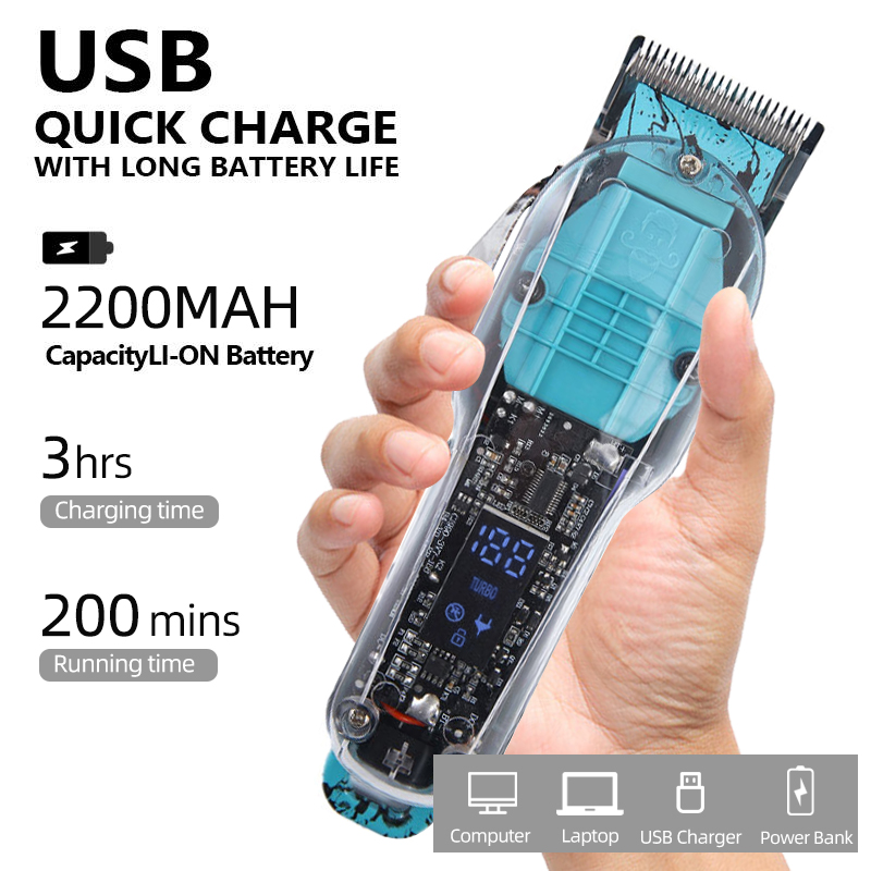 PearlMax Custom Barber Digital Hair Cutting Scissors Transparent Hair Trimmer Clipper with LCD Display