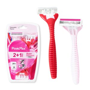 PearlMax Wholesale High Quality Triple Blade Disposable Three Blades Shaver/Factory Shaver Razor for Lady Rubble Handle Razor