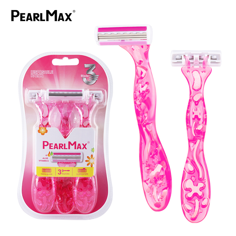PearlMax New Arrival Triple Blade Razor Stainless Steel Pivoting Head Shaving Razor with Lubricating Strip Anti-slip Band Head