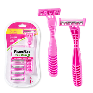 Pearl Max Cheap OEM Disposable Triple Blade Stainless Steel Blade Razor Plastic Handle Barber Disposable Razor