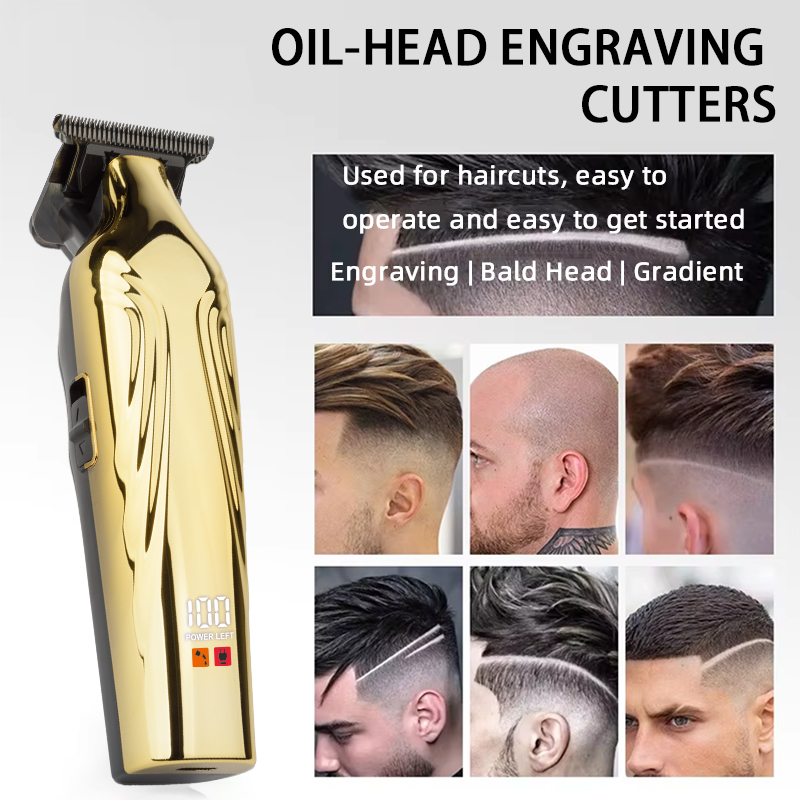 PearlMax Custom Logo USB Cordless Electric Hair Cutter Carved Metal Salon Use Digital Hair Clippers