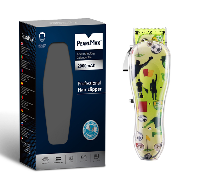 PearlMax T-Blade Haircut Machine Football Printed Mens Pro Cordless Rechargeable Hair Clipper Trimmer