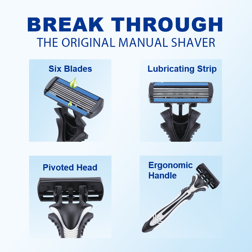 PearlMax Factory Stainless Steel 6 Blades Face Razor Steel Razor Six Blades Blister Card Pack Disposable Shaving Razors for Men