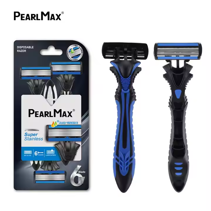 PearlMax New Six Blade Shavers for Men Soft Rubber Handle Shaving Disposable Razors