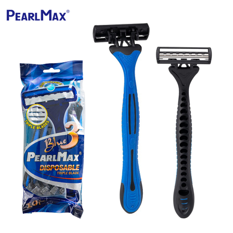 Pearlmax Custom Logo Triple Blade Shaver Razor Stainless Steel Disposable Face Shaver for Men with Sweden Rubber Handle Designed